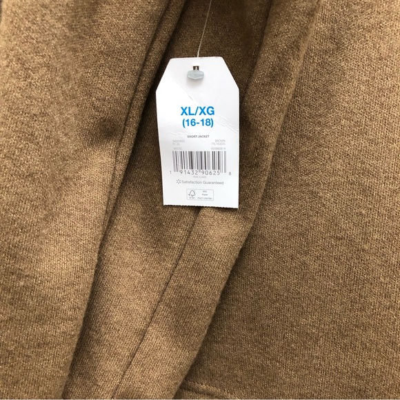 Time and Tru W Size XL Brown Long Sleeve Drop Shoulder Open Front Short Jacket - Picture 9 of 10